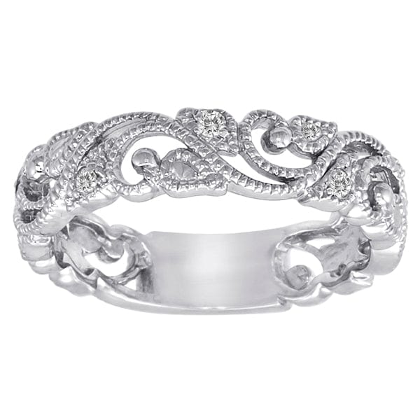 RING 1/10 Carat Diamond 14K Gold Scrolling Floral Fashion Ring #10