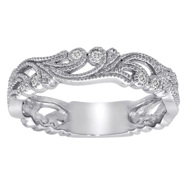RING 1/8 Carat Diamond 14K Gold Scrolling Floral Fashion Ring #12