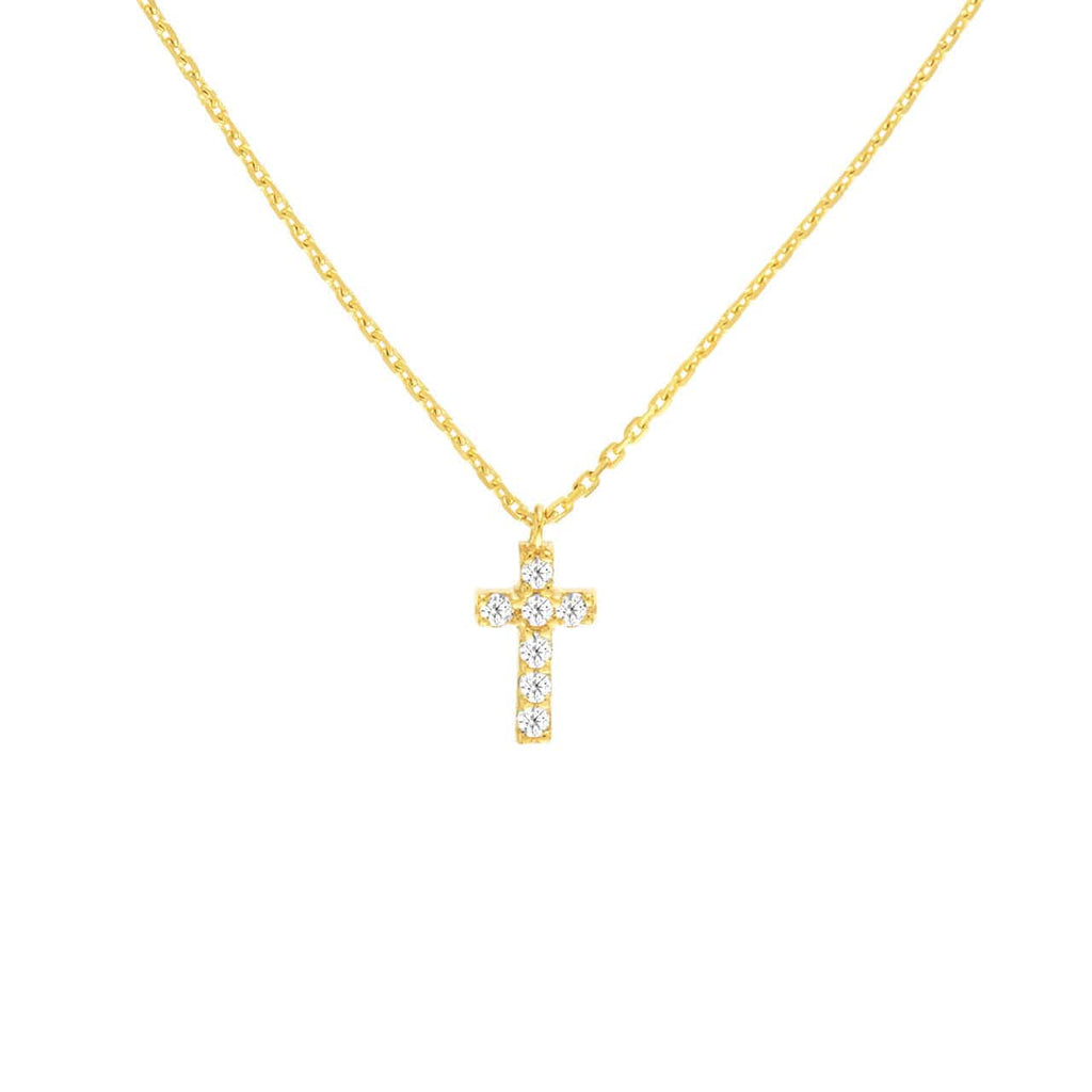 Necklace 14K YELLOW GOLD Diamond Mini Cross Adjustable Necklace