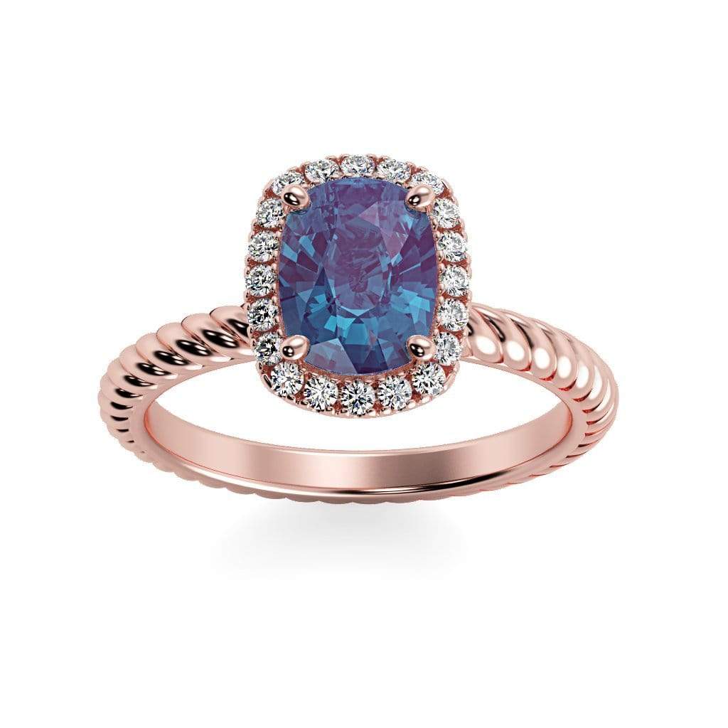 Gabriella Antique Cushion Chatham Alexandrite Halo Diamond Ring