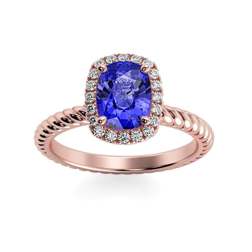 Gabriella Antique Cushion Chatham Blue Sapphire Halo Diamond Ring