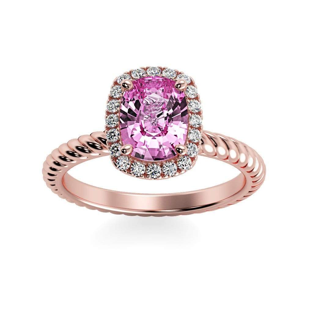 Gabriella Antique Cushion Chatham Pink Sapphire Halo Diamond Ring