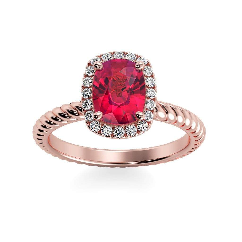 Gabriella Antique Cushion Chatham Ruby Halo Diamond Ring