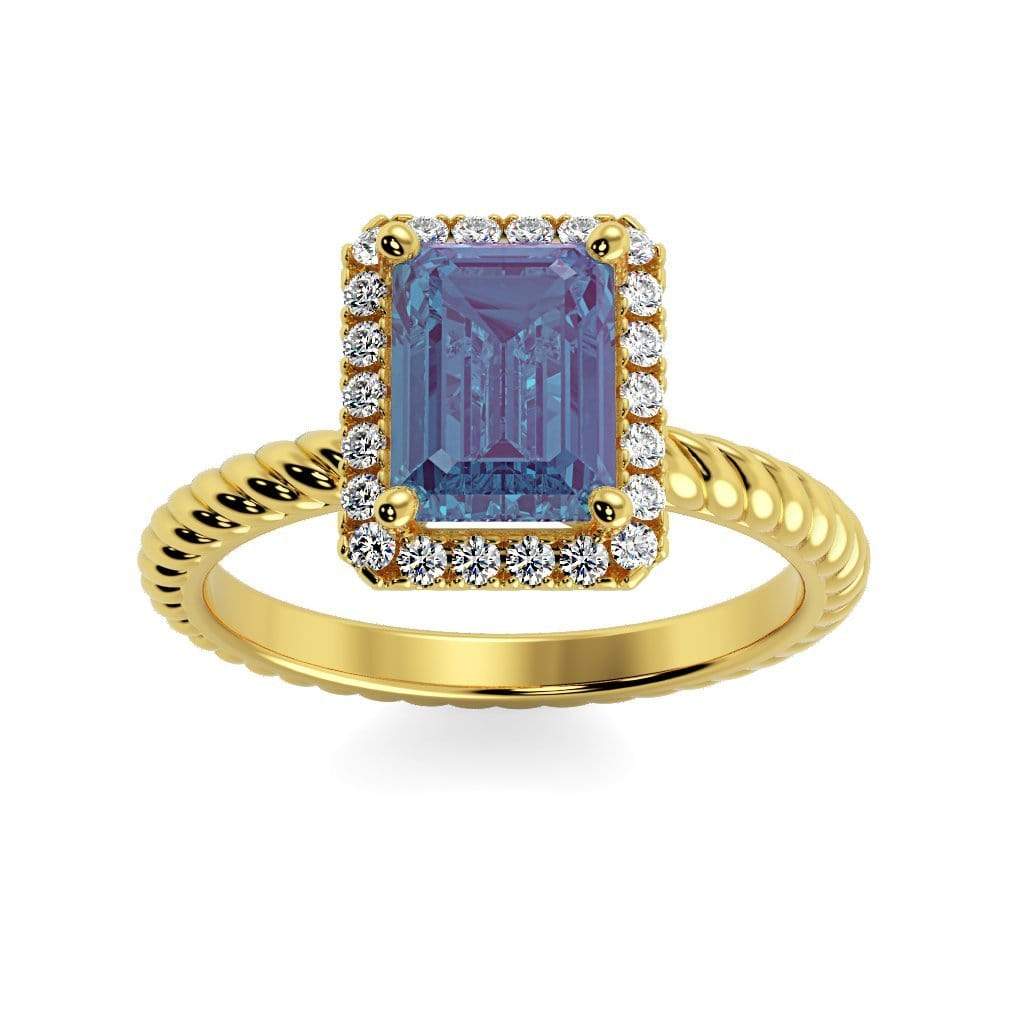 Lily Emerald Chatham Alexandrite Halo Diamond Ring