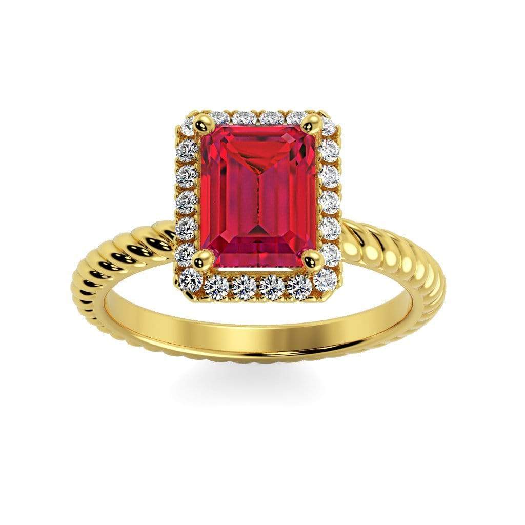 Lily Emerald Chatham Ruby Halo Diamond Ring