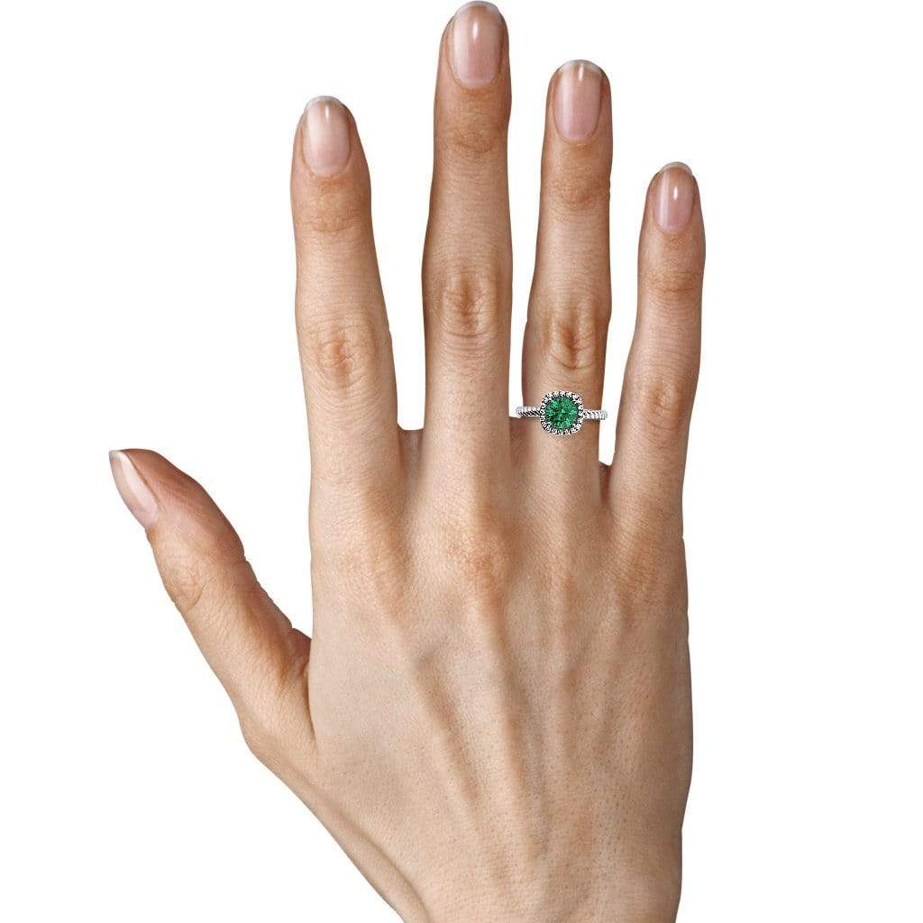 Penelope Round Chatham Emerald Halo Diamond Ring