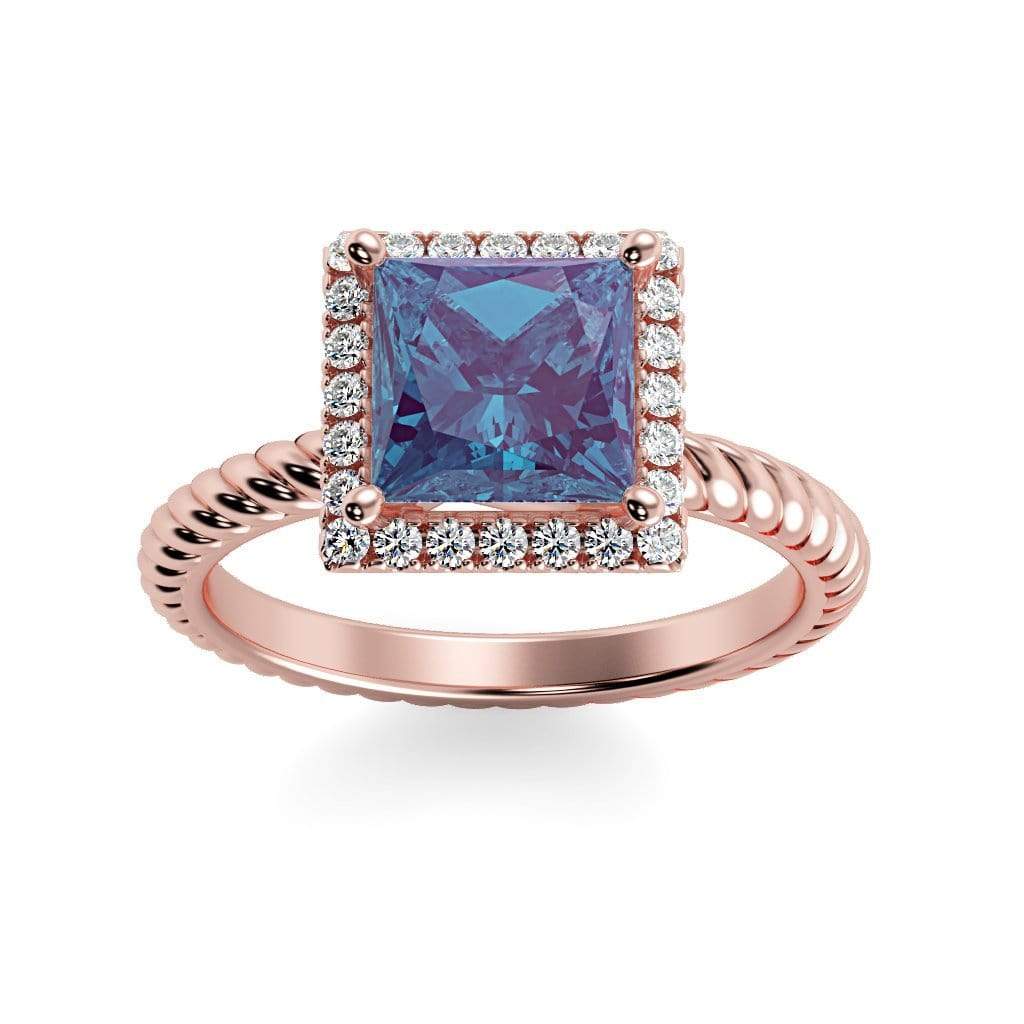 Sonja Princess Chatham Alexandrite Halo Diamond Ring