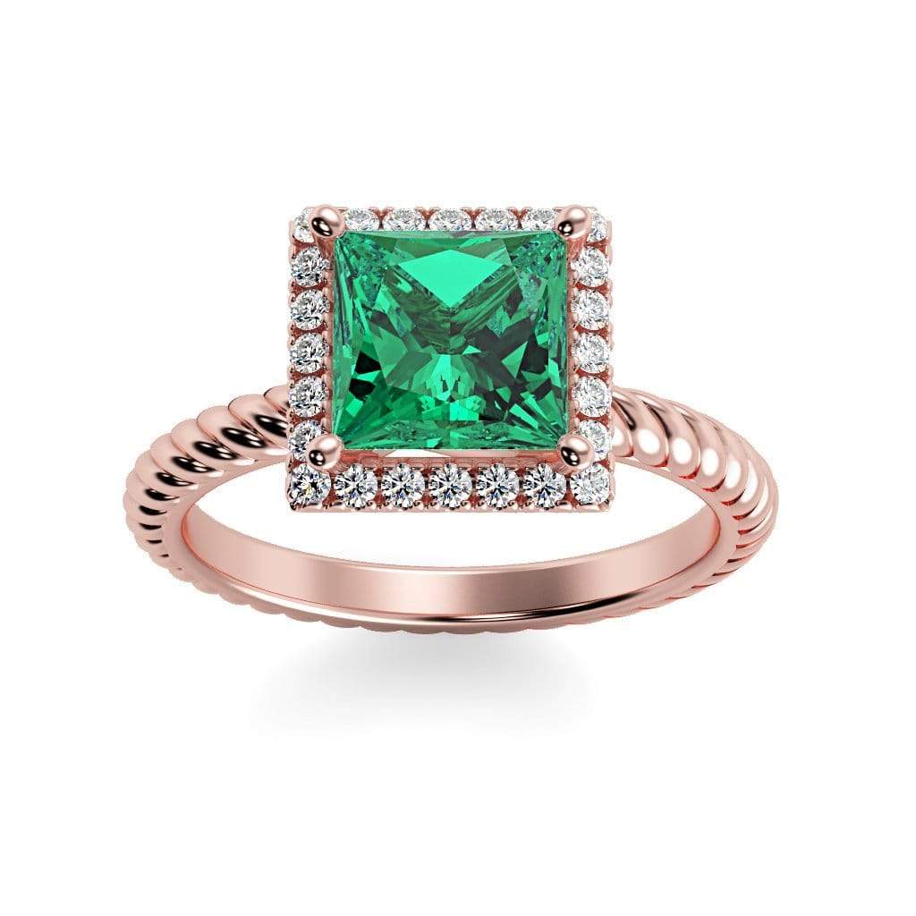 Sonja Princess Chatham Emerald Halo Diamond Ring