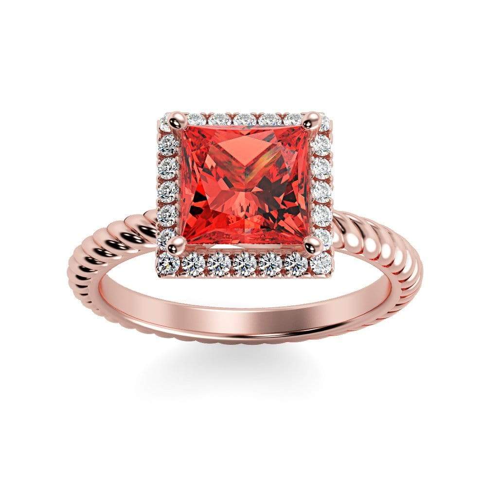 Sonja Princess Chatham Padparadscha Sapphire Halo Diamond Ring