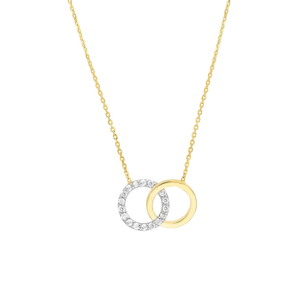 Adjustable 14K Adjustable Intertwined Two-Toned Diamond Circles Necklace