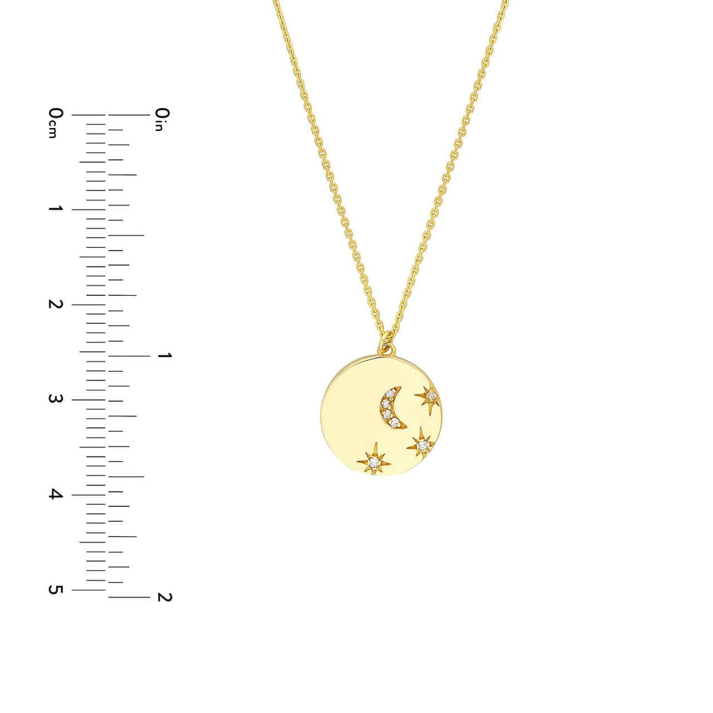 Adjustable 14K Diamond Moon & Stars Medallion Necklace