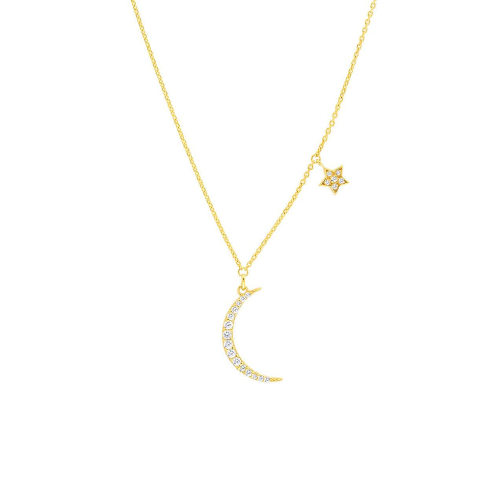 Adjustable 14K Diamond Moon with Star Dangle Necklace