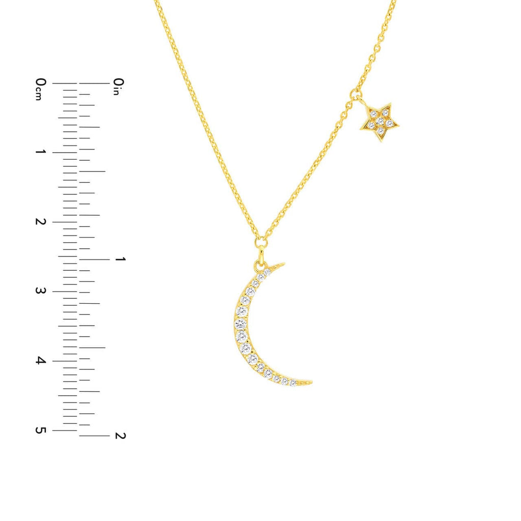 Adjustable 14K Diamond Moon with Star Dangle Necklace