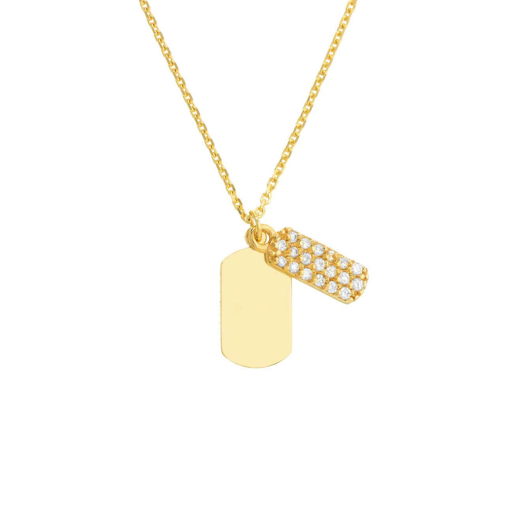 Adjustable 14K Mini Double Dog Tag with Diamonds Necklace