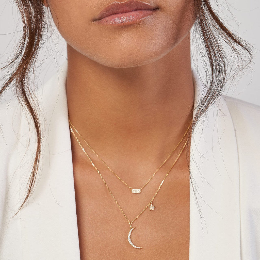 Adjustable 14K Pave Diamond Mini E2W Dog Tag Necklace