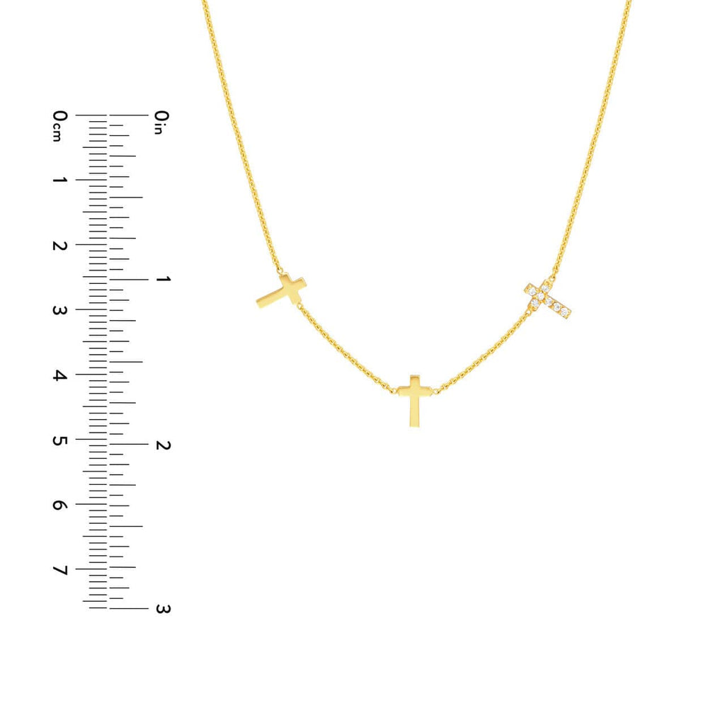 Necklace 14K YELLOW GOLD 14K Triple Cross with Diamond Necklace