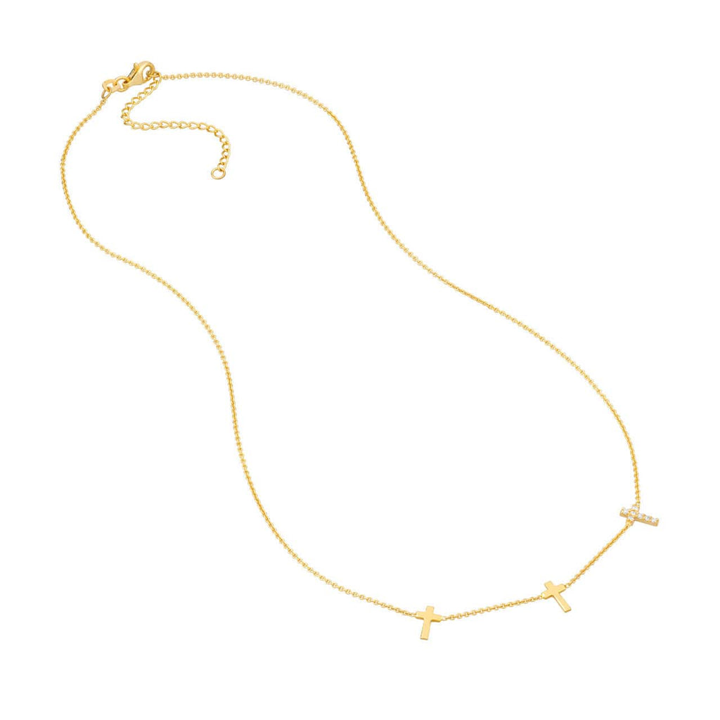Necklace 14K YELLOW GOLD 14K Triple Cross with Diamond Necklace