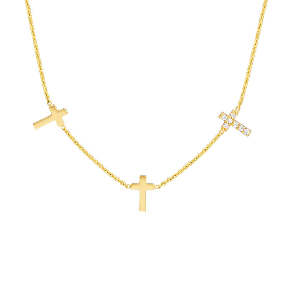 Necklace 14K YELLOW GOLD 14K Triple Cross with Diamond Necklace