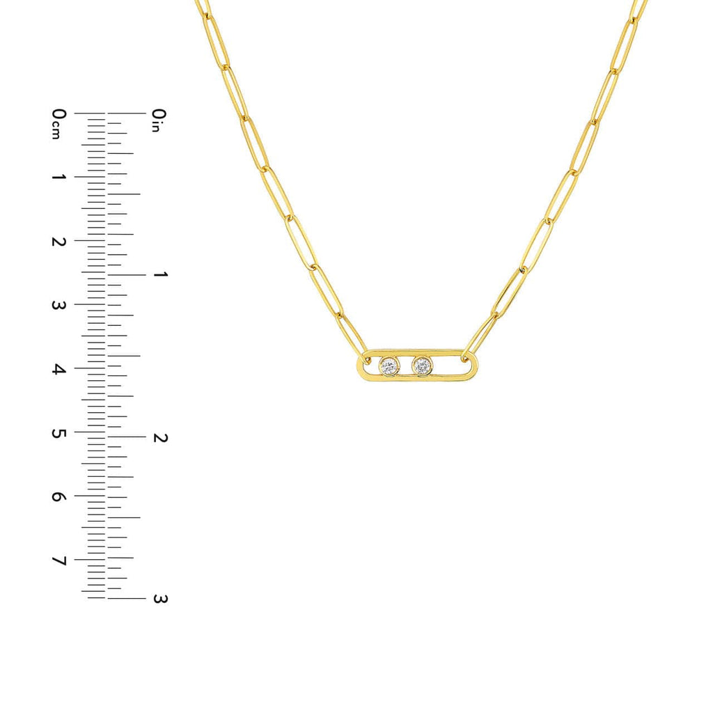 Adjustable 14K Twin Diamond Paper Clip Necklace