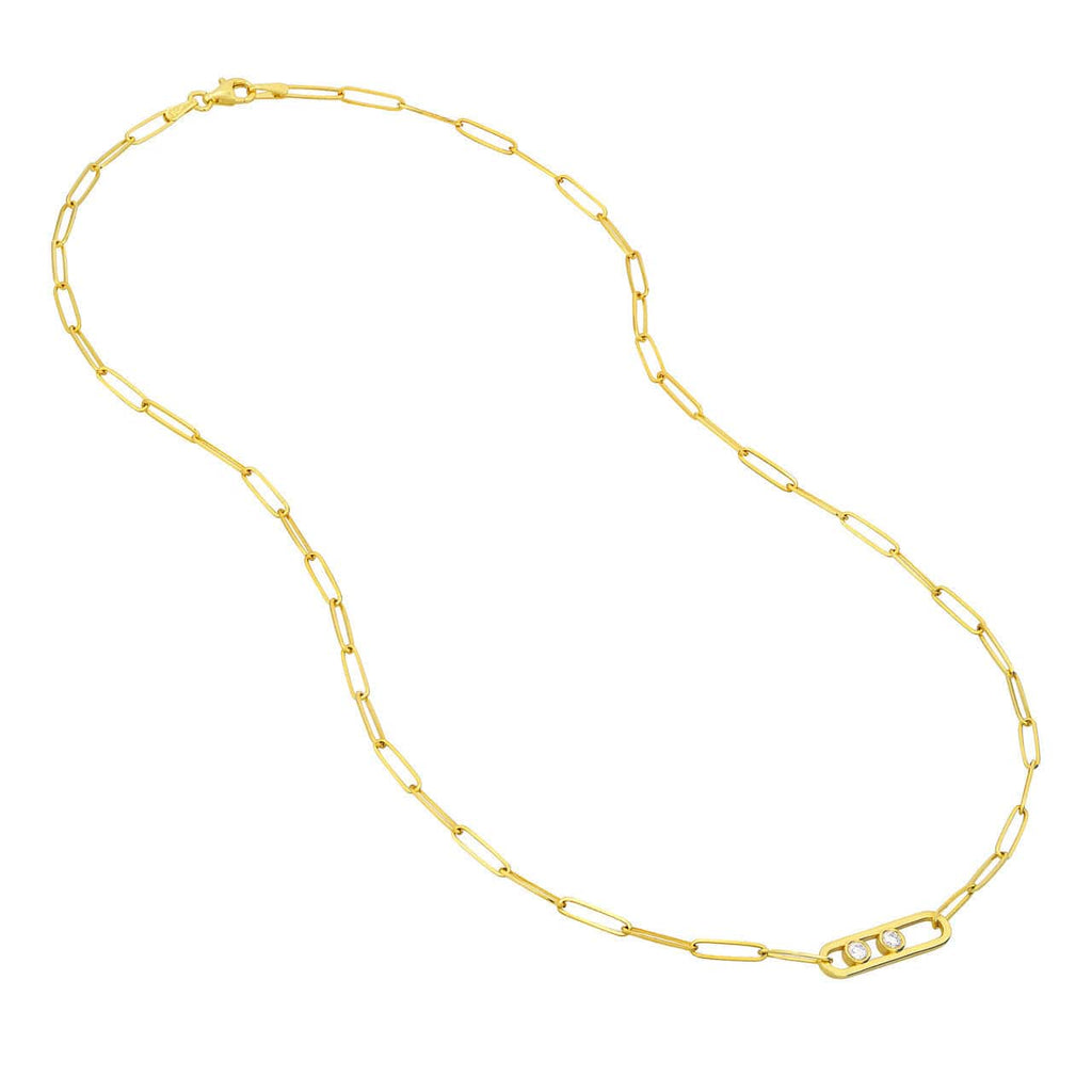 Adjustable 14K Twin Diamond Paper Clip Necklace