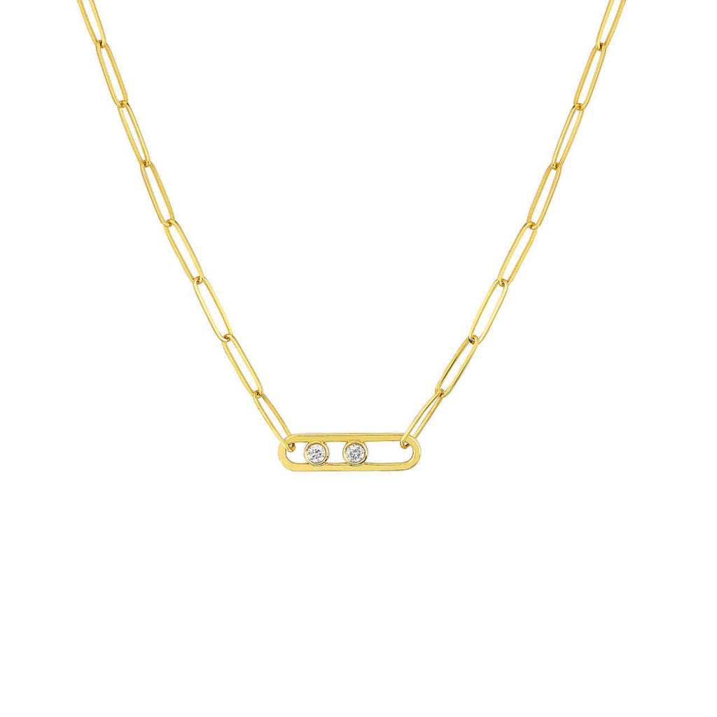 Adjustable 14K Twin Diamond Paper Clip Necklace