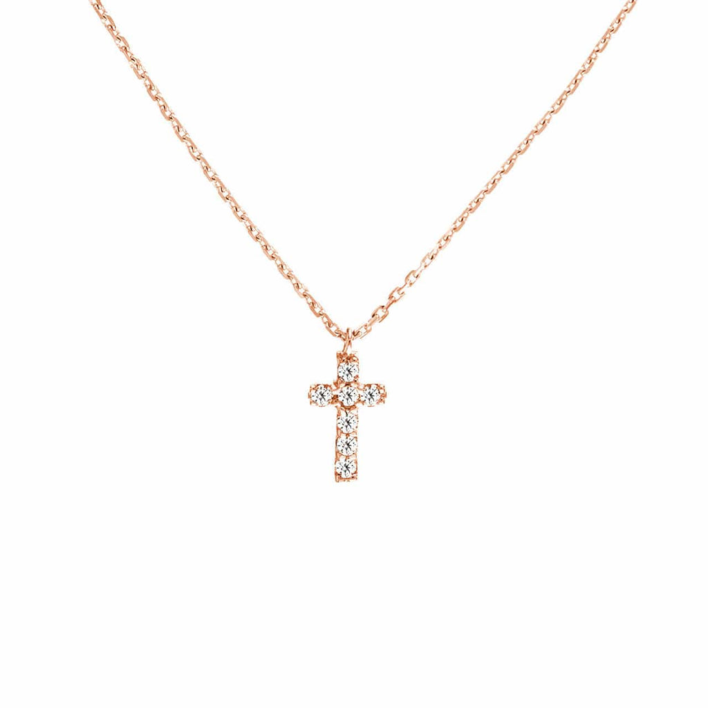 Necklace 14K ROSE GOLD Diamond Mini Cross Adjustable Necklace