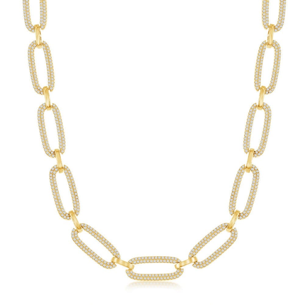 Necklaces Stering Silver Micro Pave CZ Linked Oval Necklace - Gold Plated