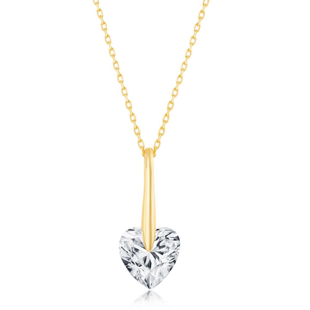 Necklaces Sterling Silver 10mm Heart CZ Necklace - Gold Plated