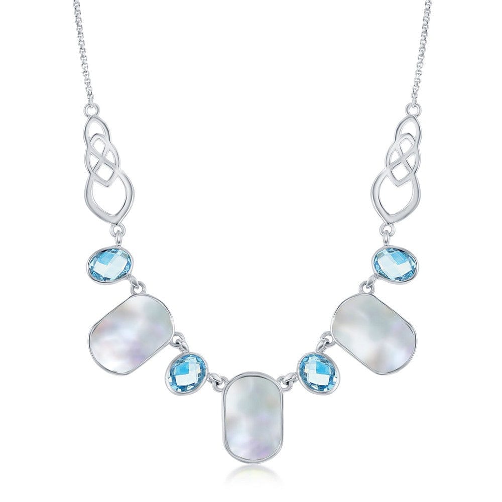Necklaces Sterling Silver Alternating Oval Blue Topaz and MOP Necklace