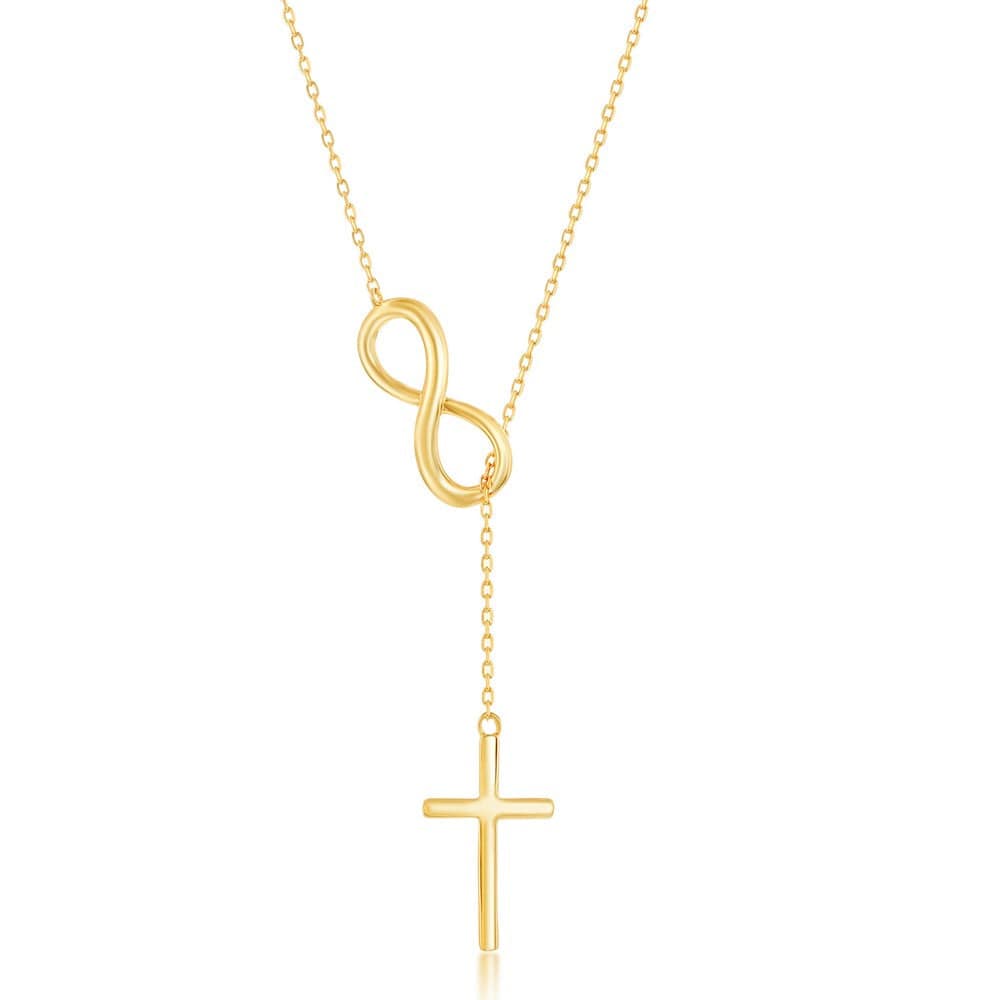 Necklaces Sterling Silver Center Infinity with Hanging Chain and Cross Necklace - Gold Plated