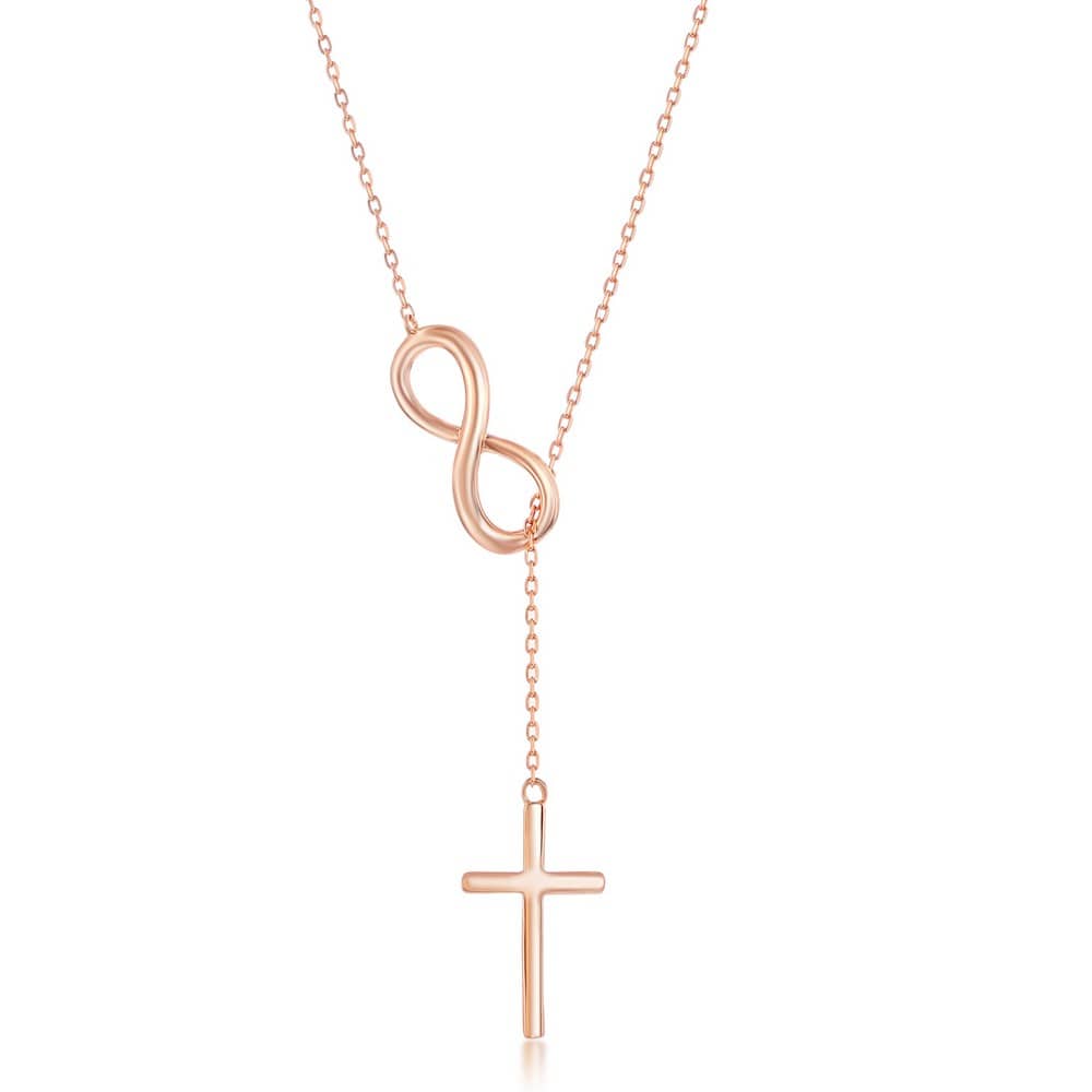 Necklaces Sterling Silver Center Infinity with Hanging Chain and Cross Necklace - Rose Gold Plated