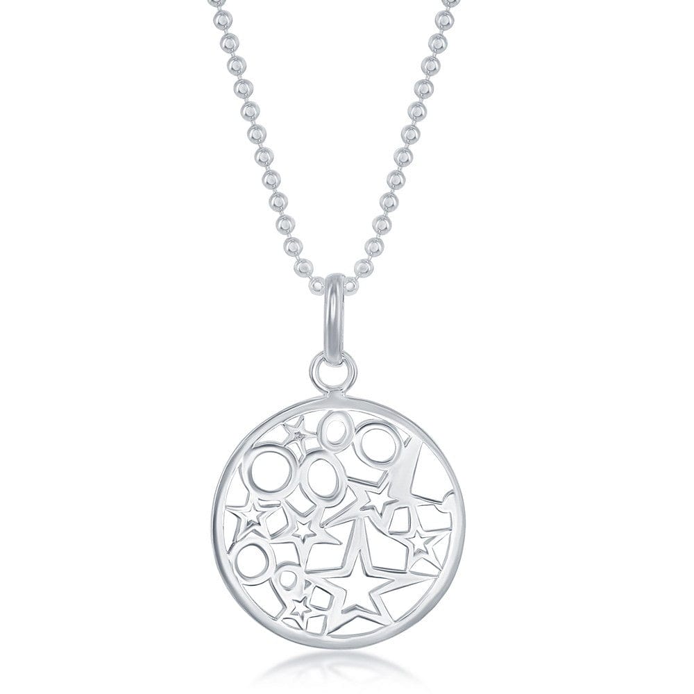 Necklaces Sterling Silver Circle With Stars and Circles Inside Necklace