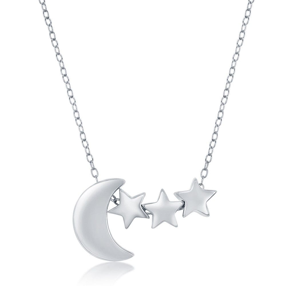Necklaces Sterling Silver Crescent Moon & Star Necklace