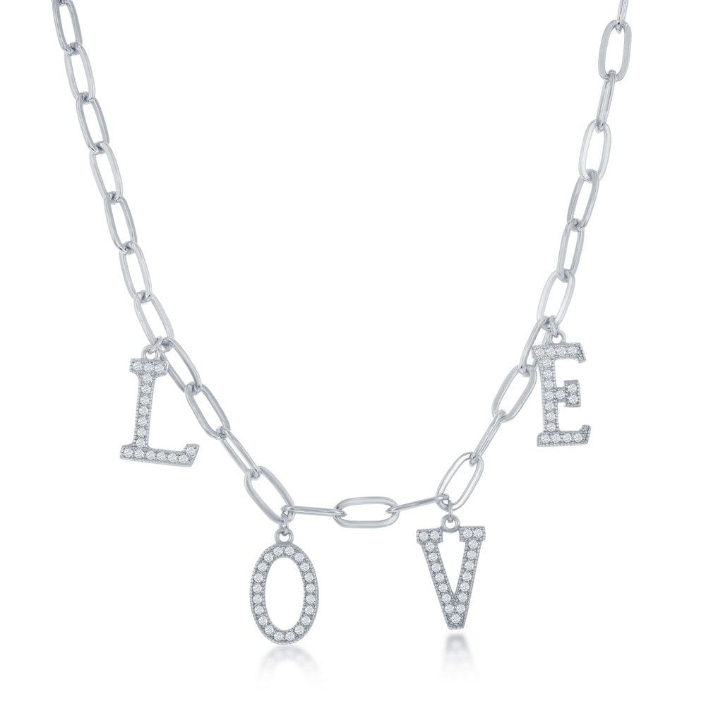 Necklaces Sterling Silver CZ LOVE Paperclip Necklace