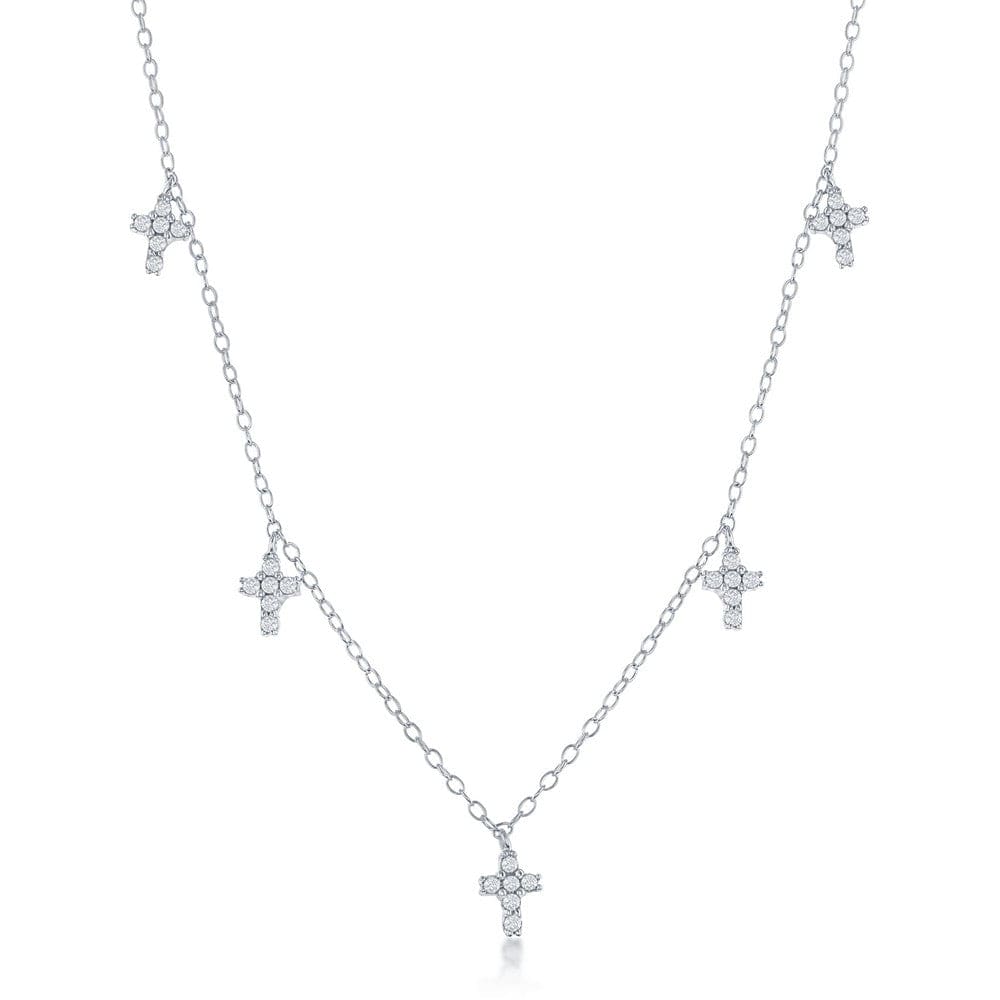 Necklaces Sterling Silver Dangling CZ Cross Necklace