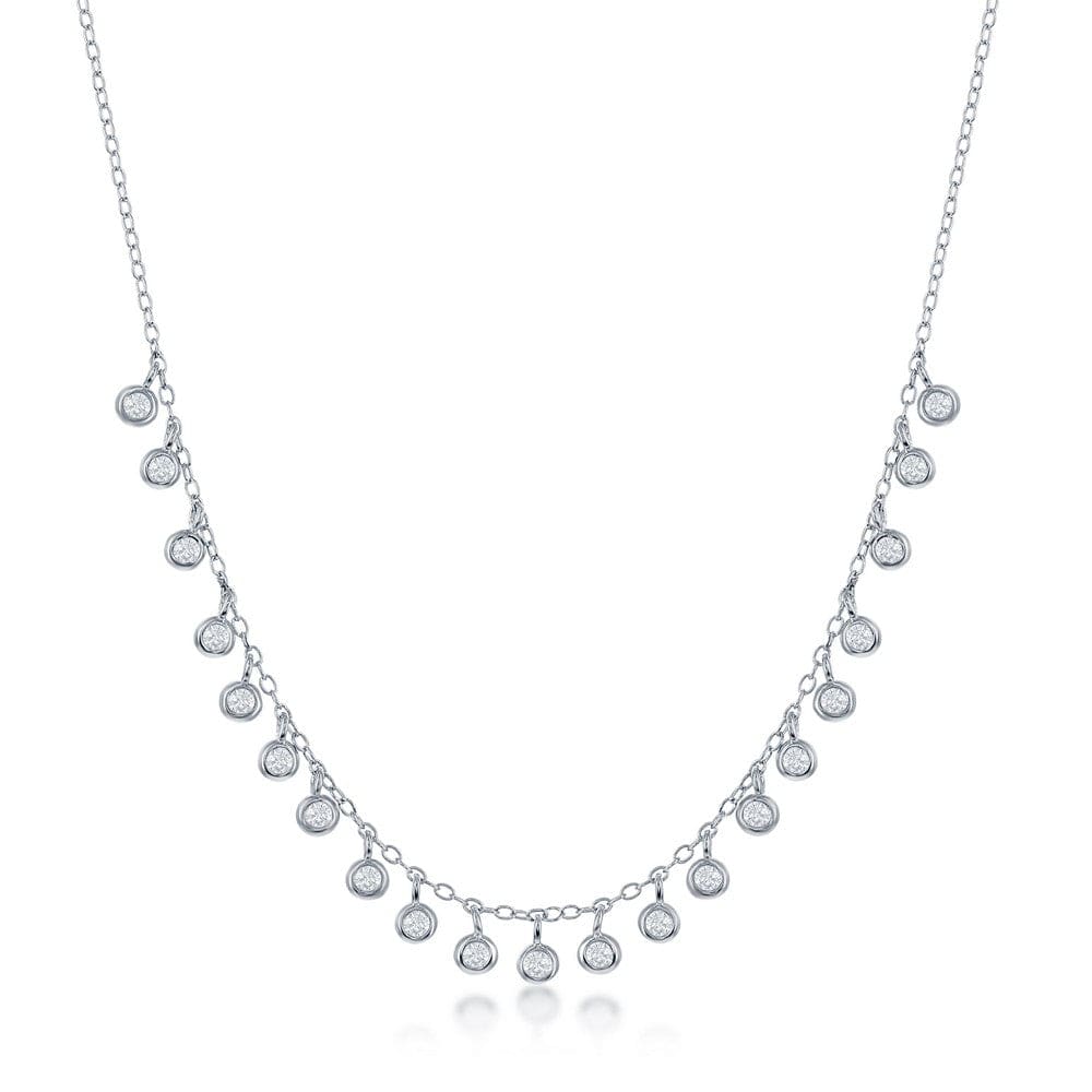 Necklaces Sterling Silver Dangling Round Bezel-Set CZ Necklace