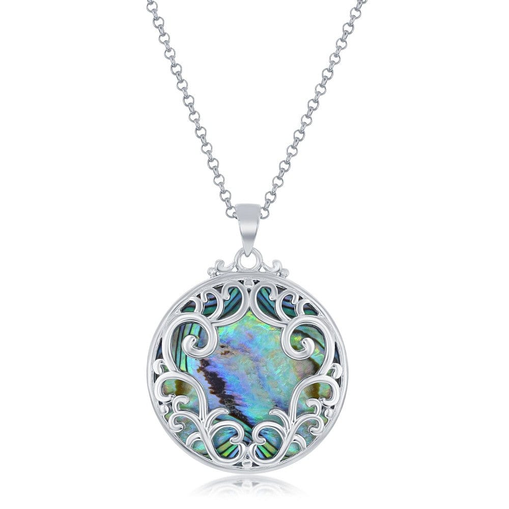 Necklaces Sterling Silver Designed Round Abalone Pendant With chain