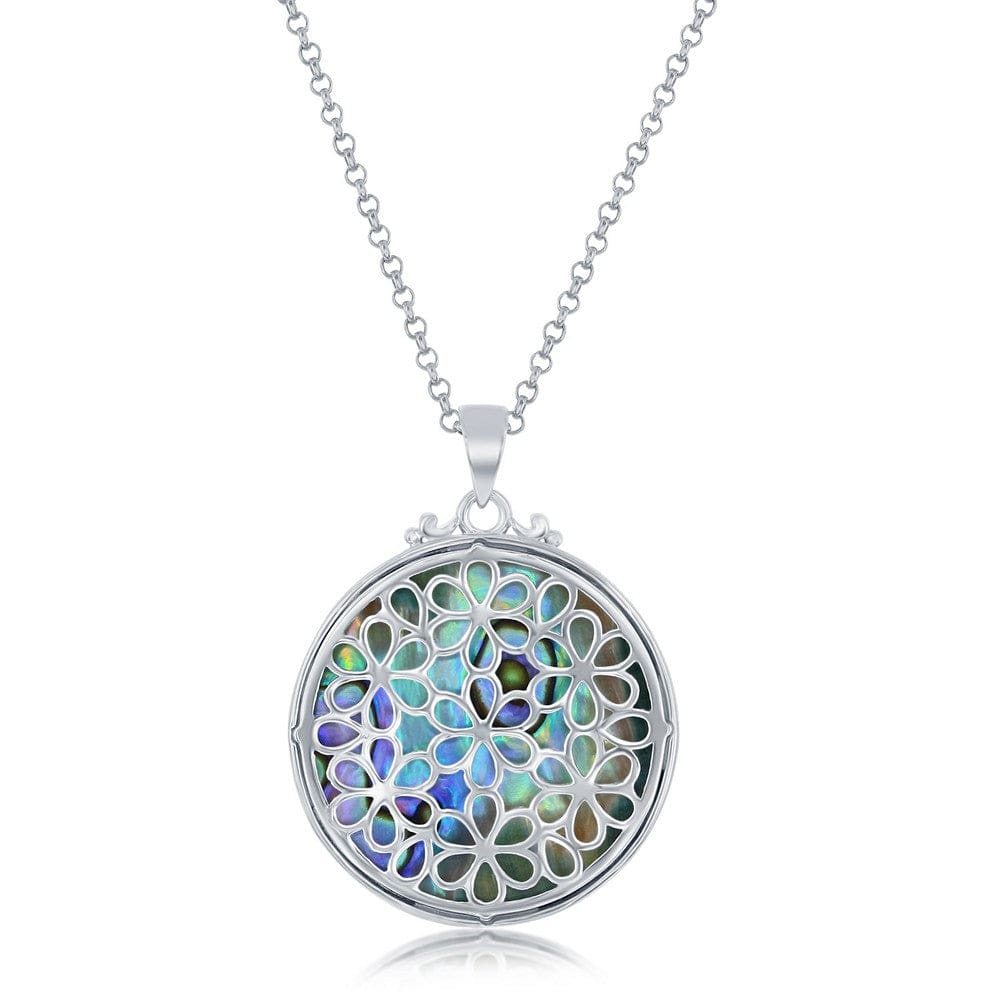 Necklaces Sterling Silver Designed Round Abalone Pendant With chain