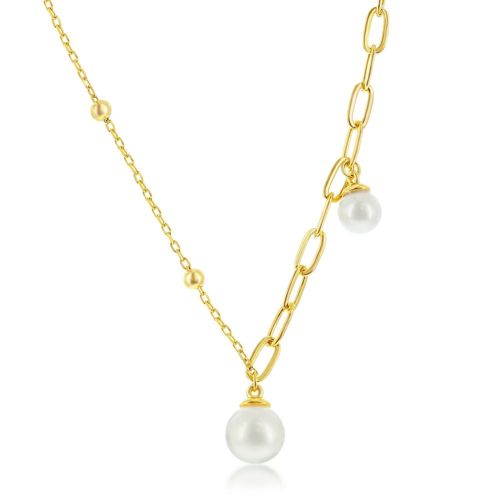 Necklaces Sterling Silver FWP Paperclip and Beaded Chain Necklace - Gold Plated