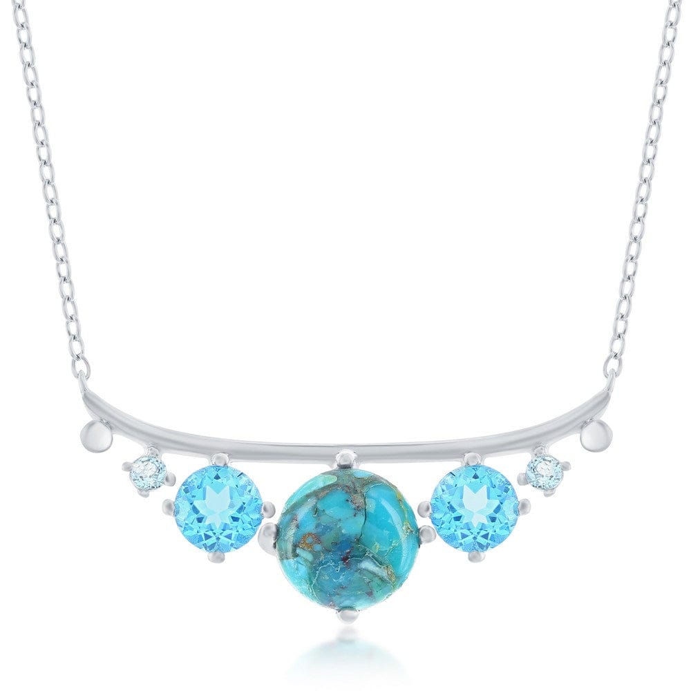 Necklaces Sterling Silver Graduating Round Turquoise and Blue CZ Necklace