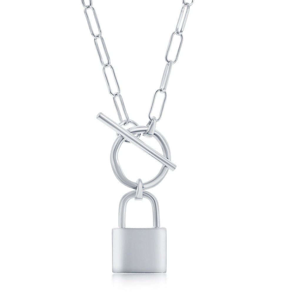 Necklaces Sterling Silver Lock Charm Paperclip Necklace