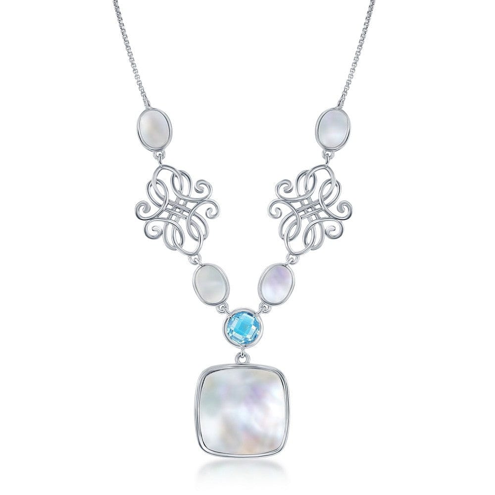 Necklaces Sterling Silver MOP & Blue Topaz Designed Necklace