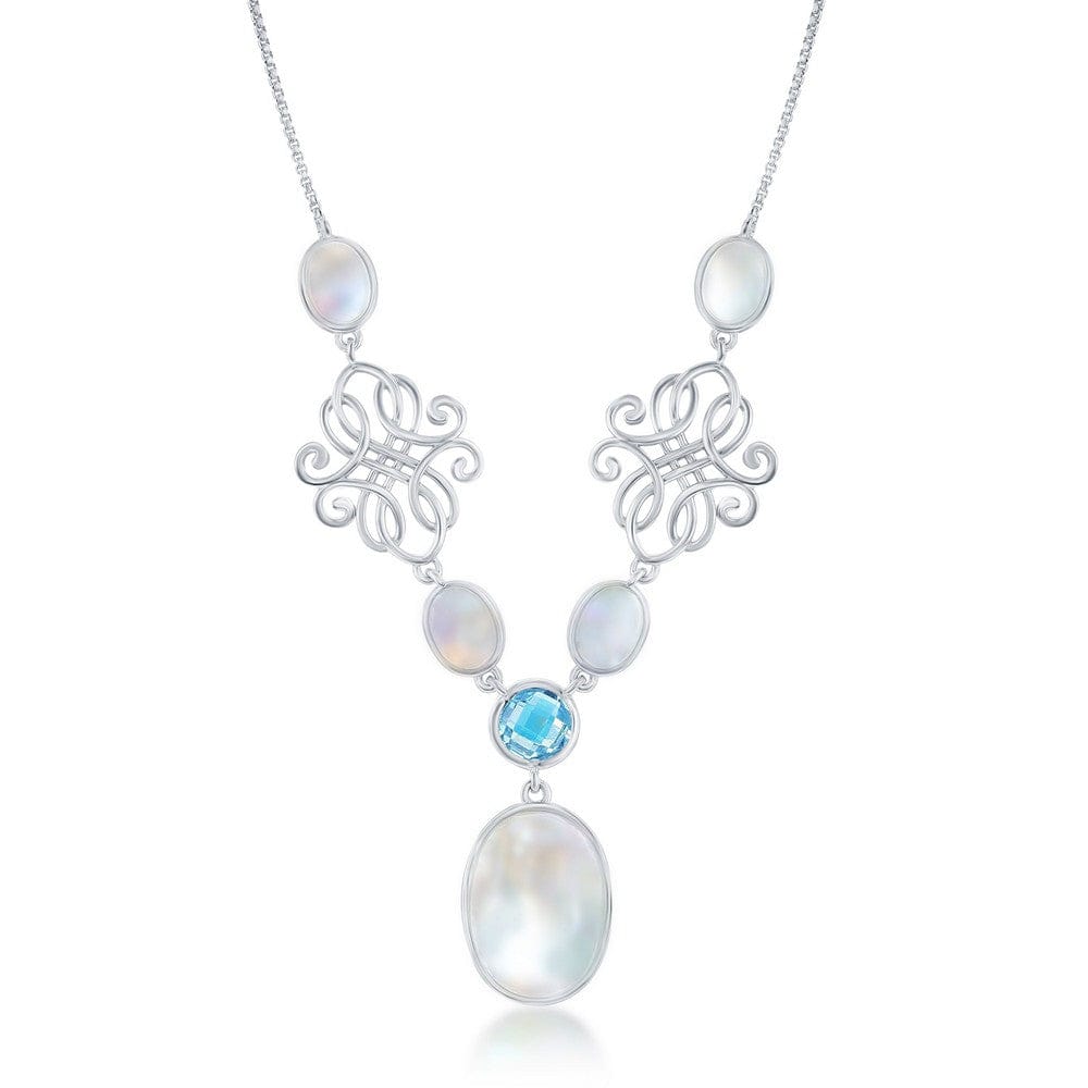 Necklaces Sterling Silver MOP & Blue Topaz Designed Necklace