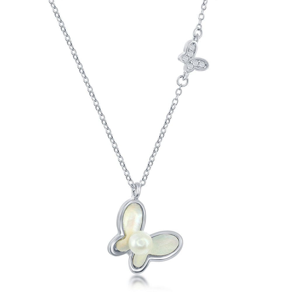 Necklaces Sterling Silver MOP & FWP with CZ Butterfly Necklace