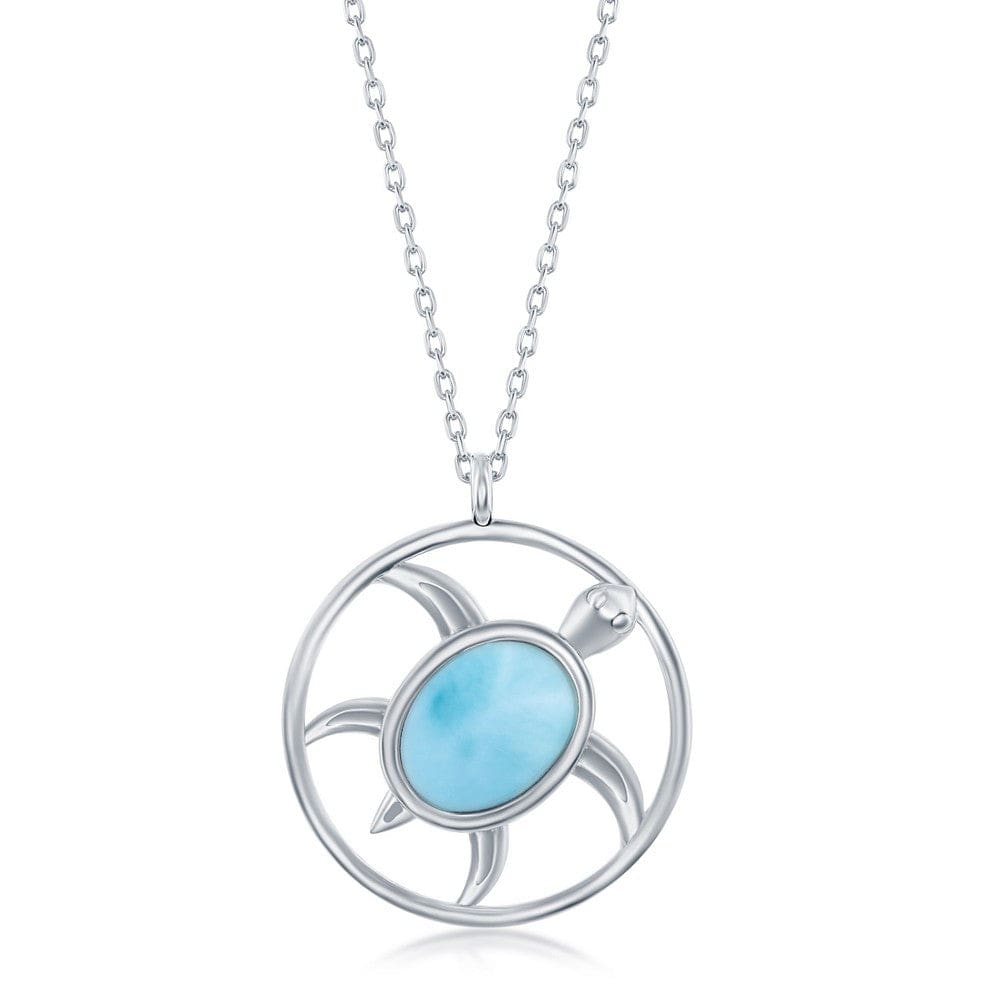 Necklaces Sterling Silver Oval Larimar Turtle Round Necklace