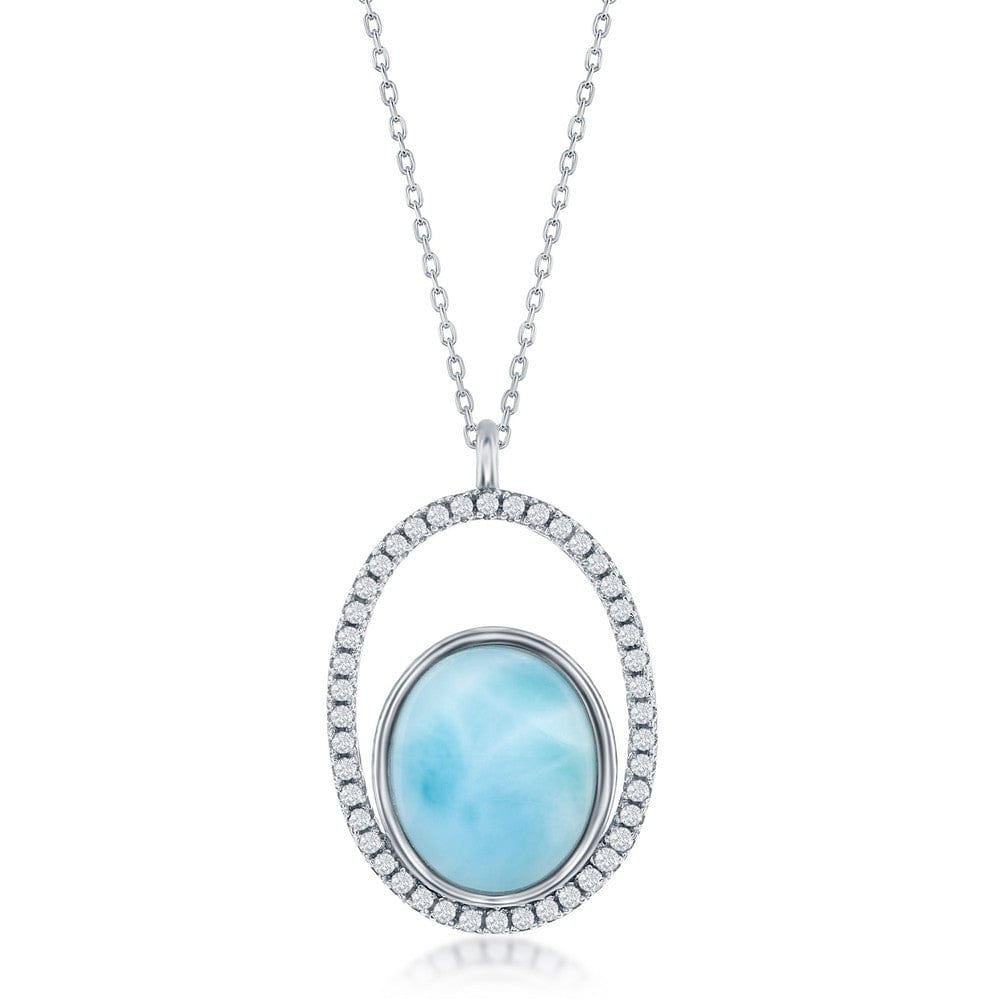 Necklaces Sterling Silver Oval Larimar with CZ Necklace