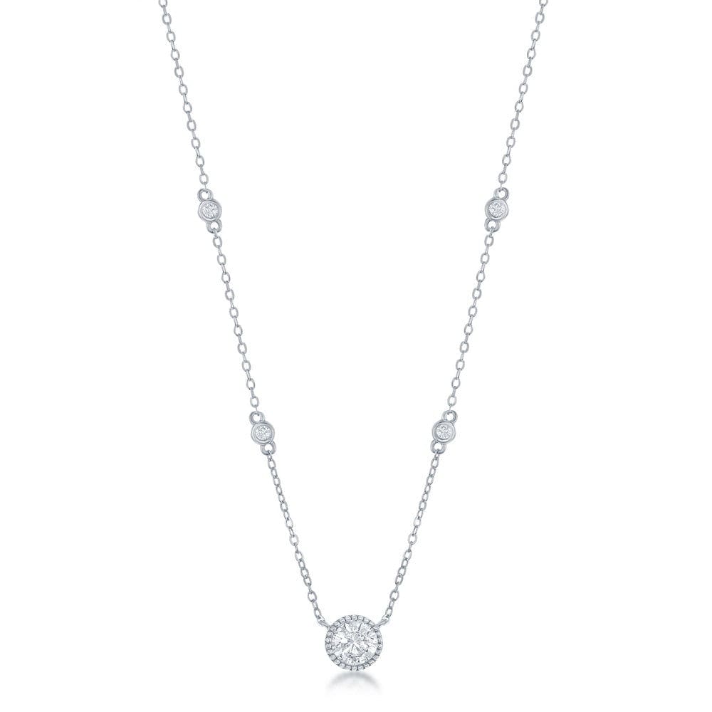 Necklaces Sterling Silver Round CZ Station Necklace