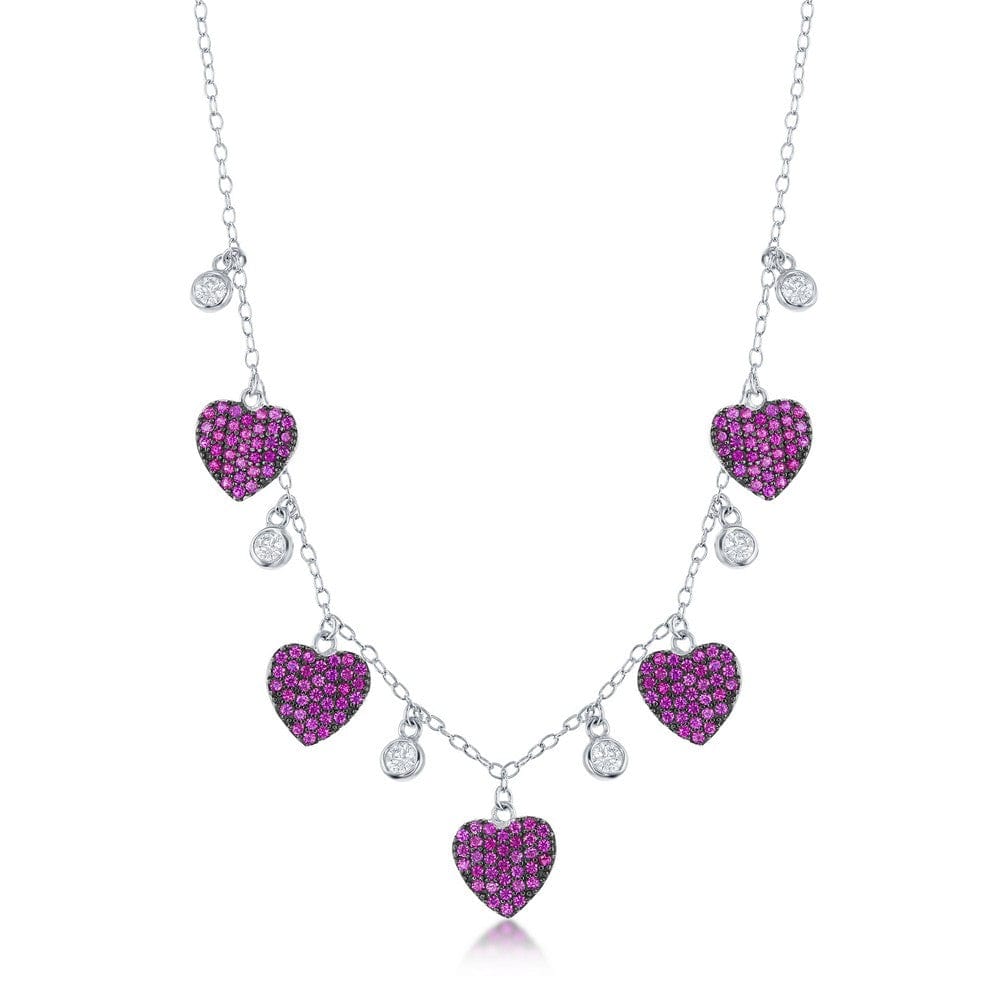 Necklaces Sterling Silver Round & Heart Ruby CZ Necklace