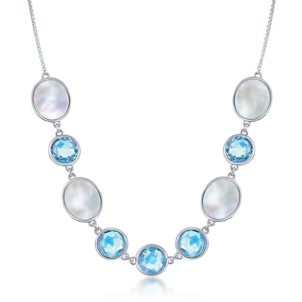 Necklaces Sterling Silver Round MOP & Blue Topaz Necklace