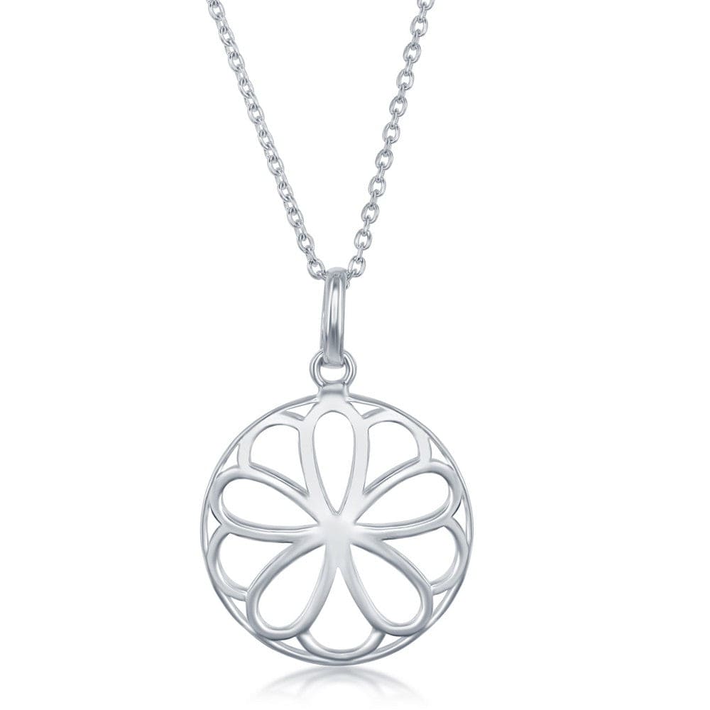 Necklaces Sterling Silver Round With Flower Necklace